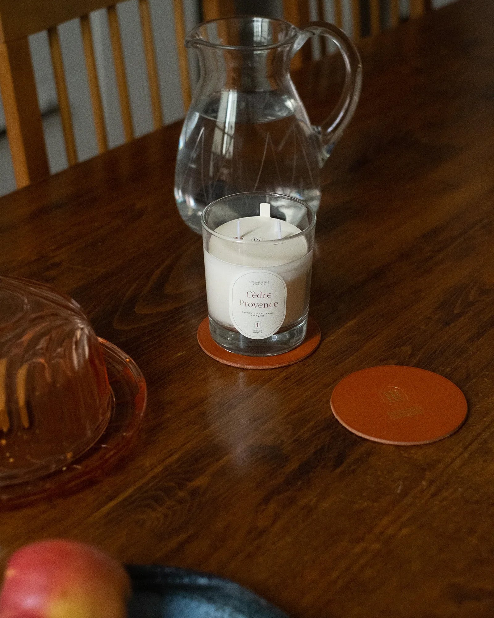 “Cognac” leather candle holder